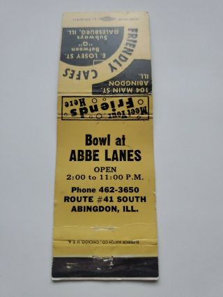 Abbe Lanes Bowl At Abingdon Illinois Matchbook Cover 3