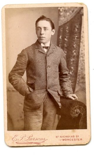 1880s HANDSOME YOUNG MAN TWEED SUIT GAY CDV PHOTO CARTE DE VISITE WORCESTER 2