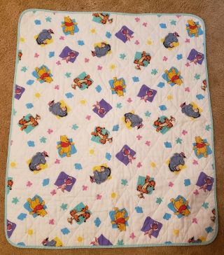 Vtg 1994 Winnie The Pooh Little Bedding Baby Quilt Blanket Comforter Crib Usa