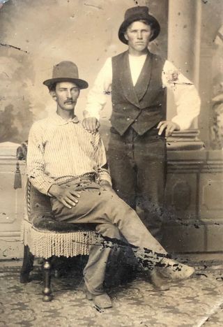6th plate tintype studio portrait Oklahoma boys in work clothes 2