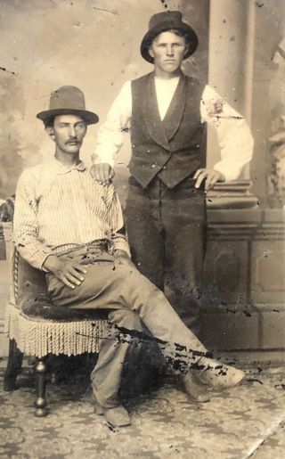 6th plate tintype studio portrait Oklahoma boys in work clothes 3