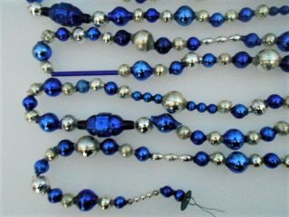 Vintage Cobalt Blue/silver Extra Long Glass Bead Garland Fancy Shapes Tubes 146 "