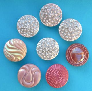 8 X 18mm Vintage Pink Glass Buttons With Varied Lustres