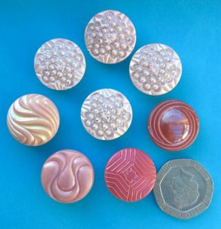 8 x 18mm Vintage Pink Glass Buttons With Varied Lustres 2