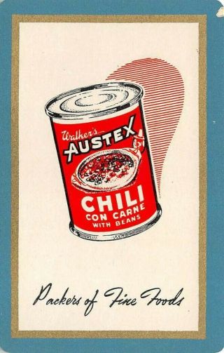 Austex Chili Con Carne With Beans Single Swap Playing Card Vintage Ad