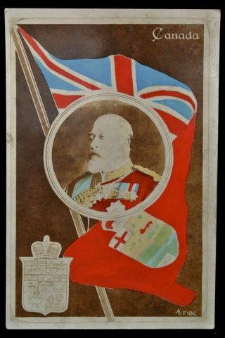 Vintage C.  1903 King Edward Vii Photo Postcard - British & Canada Flag - Patriotic