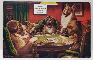 Coolidge Poker Dogs Smoke Bill William King 5c Cigars Advertising Postcard C26