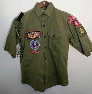 Vintage 1960 Sanforized Boy Scouts Uniform Shirt W/ Salt Lake City Utah Patches
