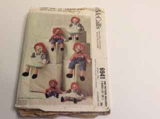 1963 Raggedy Ann Andy Dolls Pattern Mccalls 6941 3 Sizes