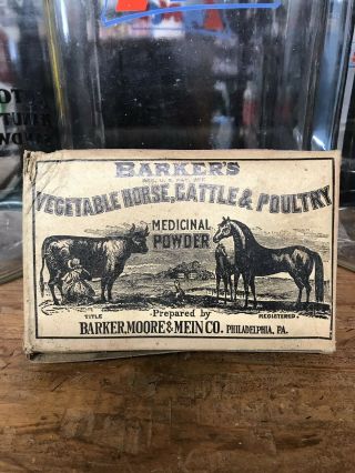 Vintage Barkers Horse & Cattle Medicinal Powder Box (full) Sign Advertising Shoe