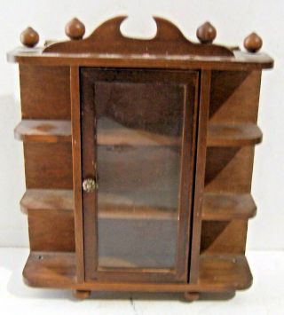 Vintage Wooden Curio Cabinet For Miniatures - Table Or Wall Mount W/glass Door