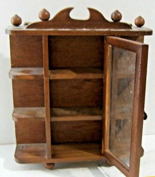 Vintage Wooden Curio Cabinet for Miniatures - Table or Wall Mount w/Glass Door 2