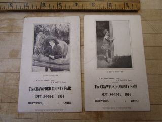 2 Antique 1914 Crawford County Fair - - - Bucyrus Ohio Advertising Postcard