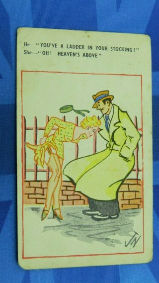 Risque Comic Postcard 1946 Ladder Nylons Stockings Innuendo Heavens Above