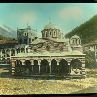 Vtg Magic Lantern Glass Slide Photo Bulgaria The Rila Monastery Color