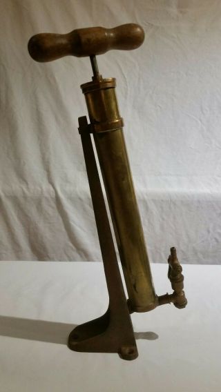 Antique Vintage Brass Bike Pump W/valve Cast Iron Bracket