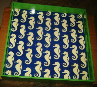 Seahorse Art Multiples Rockflowerpaper Tray Handles 14 " Square Serving Lacquer