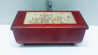 Vintage Westland Co.  Music Box Art Of Chokin Red Lacquered Wood Bird Copper