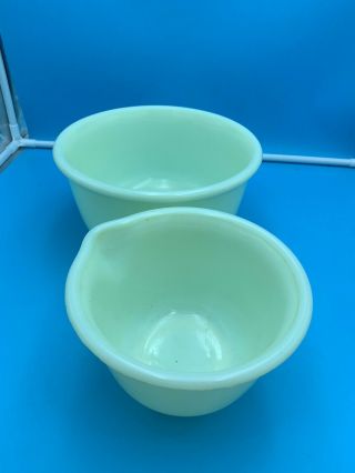 Pair Vintage Hamilton Beach Light Green Milk Glass Mixing Bowls