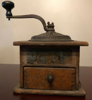Rare Antique Cast Iron And Wood Coffee Mill Grinder Imperial Arcade Mfg.  Co 147