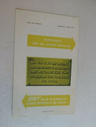 Sbb72 Vintage Brochure 1958 Bell System Employee First Aid Textbook Supplement
