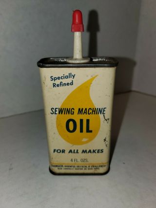 Vintage Sewing Machine Oil Can Tin 4 Fl Oz For All Makes