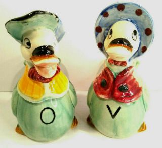 Vintage Ceramic Oil & Vinegar Cruet Set Made In Japan Mr & Mrs Duck