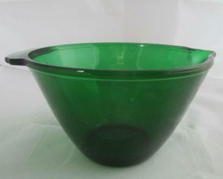 Vintage Dark Green Glass Mixing Bowl With Spout 5 Cup Capacity