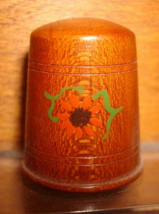 Vintage Wooden Hand Painted Flower Wood Carved Sewing Dressmaker Thimble