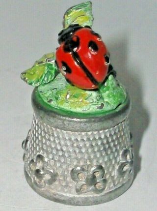 A Pewter Stephen Frost Hand Painted Thimble - - A Ladybird - -