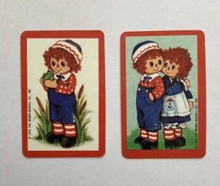 Miniature Vintage Raggedy Ann And Andy Playing Swap Card Pair 1974 Illustration