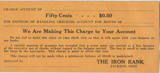 1940s The Iron Bank Jackson Ohio Charge Slip Blank Paper Checking Account Form