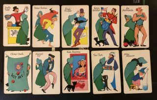 10 Vintage Playing Cards Arrco Pla - Mor Old Maid Game Different Characters A