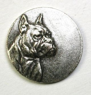 Vintage Silver On Metal Button Detailed Boxer Dog Head Design - 34 "