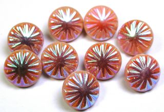 Vintage Pink Glass Buttons Set Of 9 W/ Carnival Luster - 1/2 "