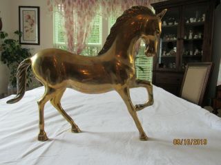 Vintage Solid Brass Horse (large 20 " Head To Tail) Made In Korea - Stunning
