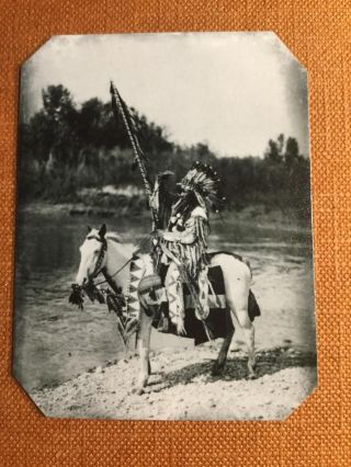 Native American Indian On Horseback Historical Rp Tintype C371rp