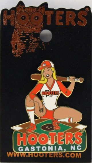 Gastonia,  Nc Hooters Hot Baseball Girl On Home Plate Lapel Pin - Batter Hitter