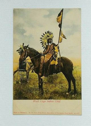 Wash Ungo Indian Chief Fort Smith Arkansas Postcard Collotype Germany Wheelock
