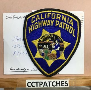 California Highway Patrol Police With Card Postmark 1986 Shoulder Patch Ca