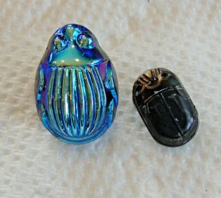 2 Vintage Antique Realistic Glass Scarab Bug Buttons 1/2 " To 3/4 "