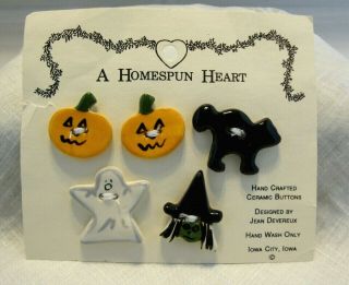 5 Vintage Realistic Ceramic Halloween Buttons 7/8 " To 1 1/4 "