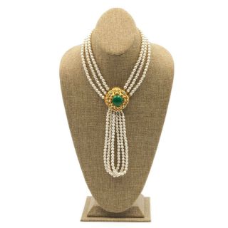 Vintage Gold Tone Florenza Green Cabochon Aurora Borealis Faux Pearl Necklace