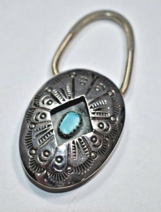 Vintage Navajo Sterling Silver Shadowbox Turquoise Stamped Key Chain