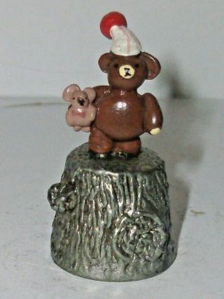 A Pewter Hand Painted Warwick Models Teddy Bear Thimble - - - Teddy In Nightcap - - -
