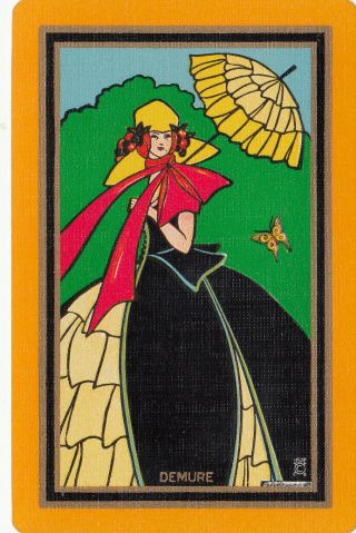 1 Swap Playing Card Vintage Art Deco Lady Parasol & Butterfly