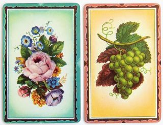 Pair Vintage Swap Cards C1940s.  Rose Flower Bouquet,  Wine Grapes.  Gilt Edge Arrco