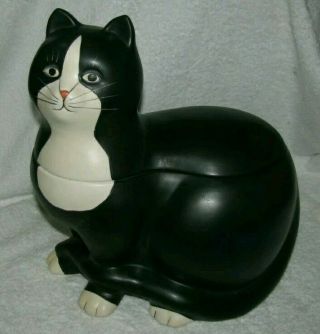 Warren Kimble Black & White Ceramic Cat Cookie Jar By Sakura Retired Canister