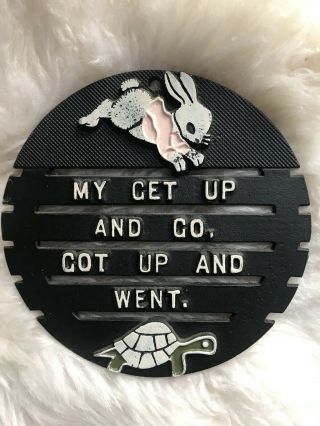 Vintage 6 " X6 " Cute My Get Up And Go Got Up And Went Metal Trivet Bunny & Turtle