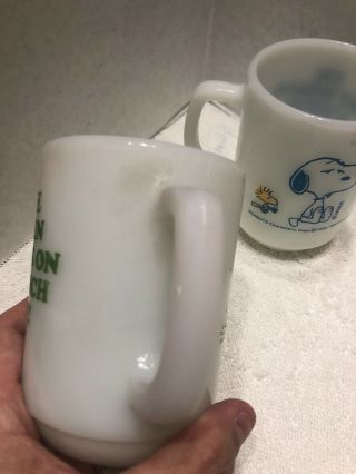 Vintage Snoopy Peanuts 2 Fire King Milk Glass Cup Mug 1958 & 1965 Coffee Break 2